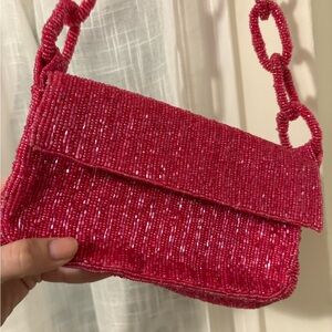 Beaded Pink Shoulder Bag - Elegant Handcrafted Style brand new!